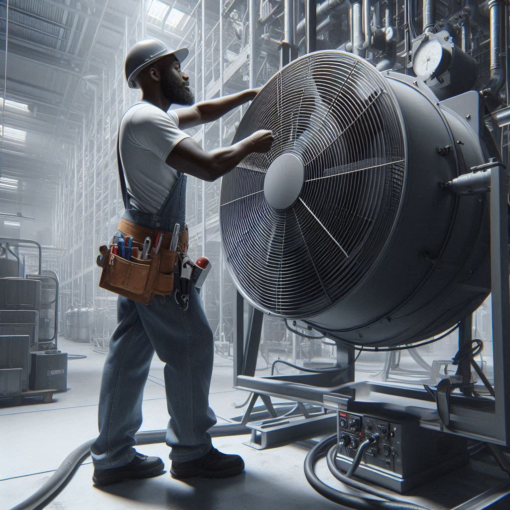 Hardwire Electrical Installing Commercial Fan at Factory